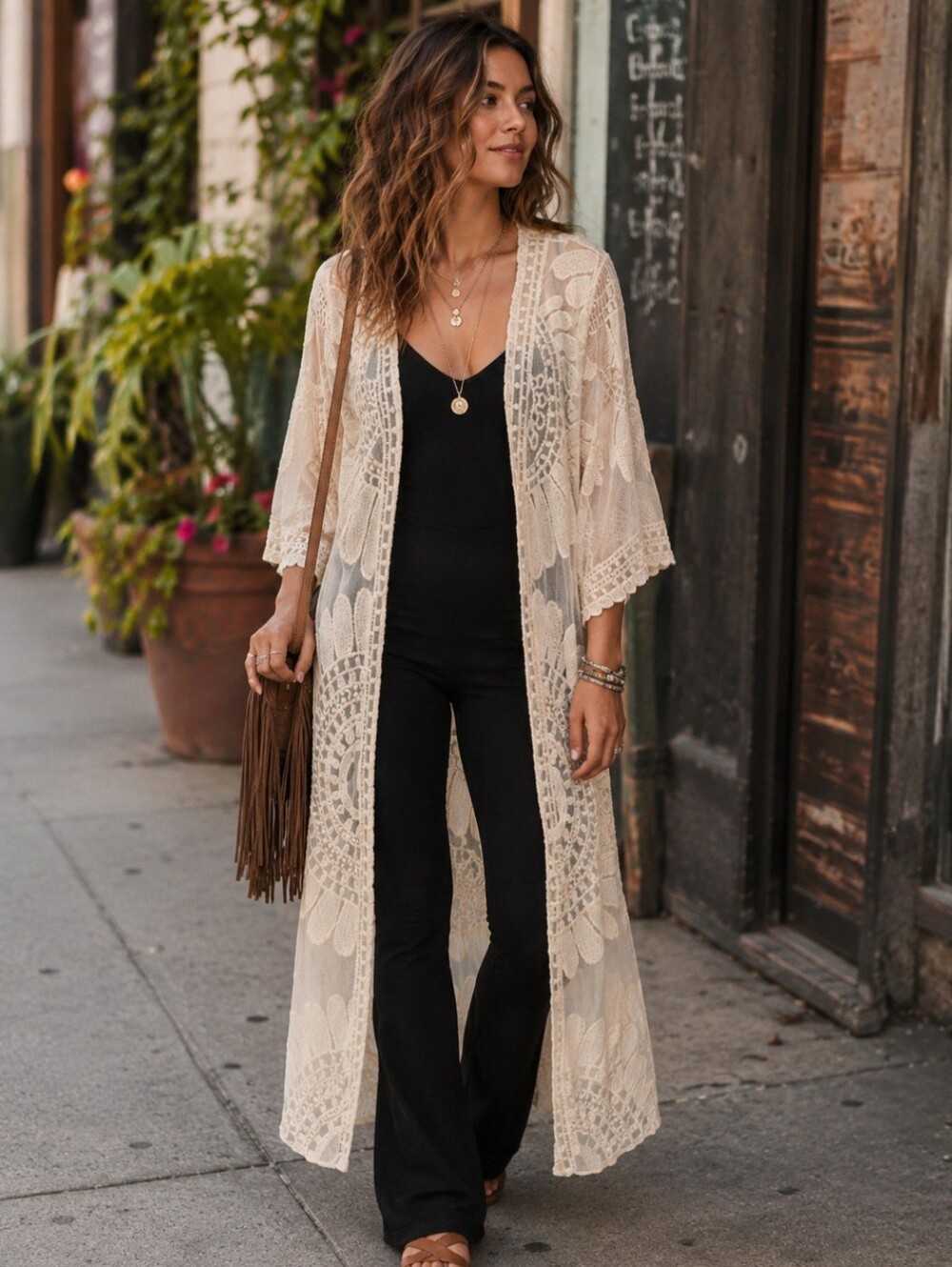 Rebellion Again Size Small Fully Open Ivory Embroidered Lace Kimono Duster Beach - Picture 1 of 8